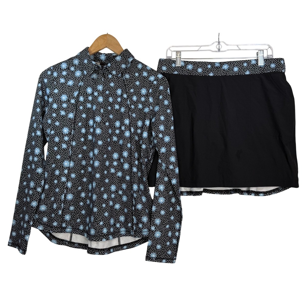 Belyn Key Women's Golf Outfit Sz S/M Black Blue Daisy Floral Top Skort Set
